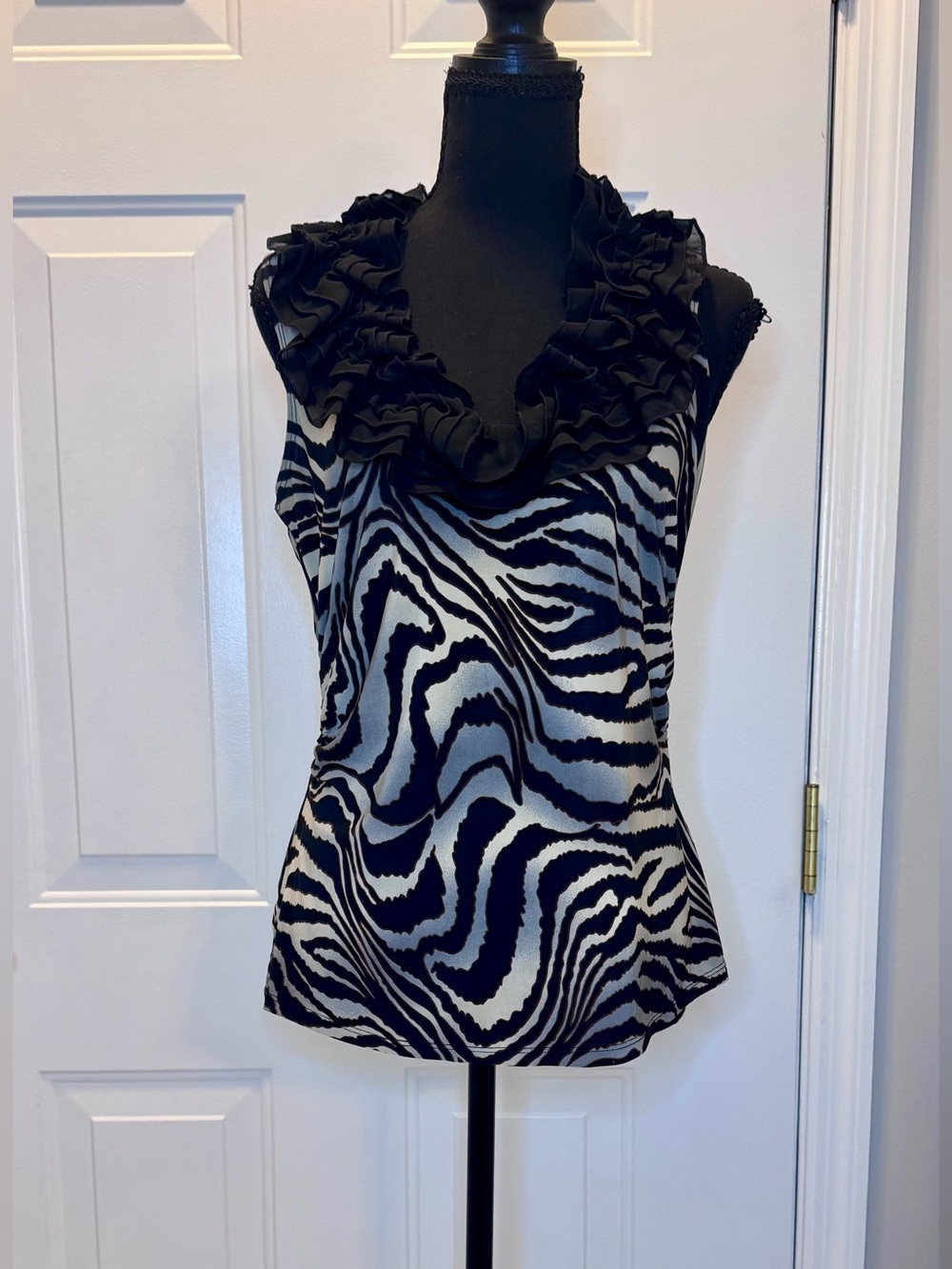 Milano Black & White Zebra Ruffle V-Neck Camisole